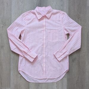 Pink Stripe Cotton Button-Down Long-Sleeve Blouse